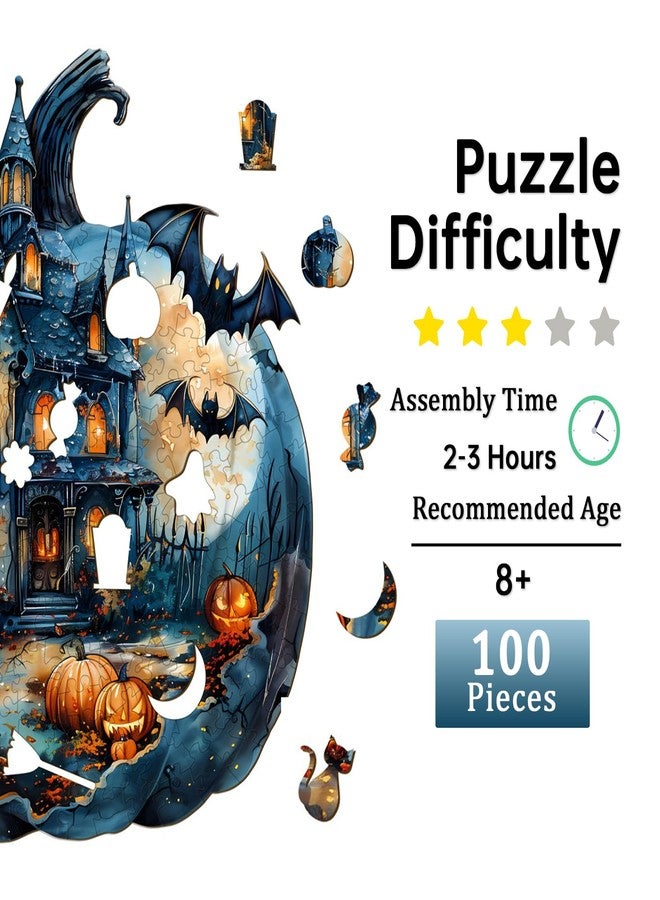 Jigfoxy Wooden Puzzles for Adults, Halloween Pumpkin Wood Puzzle for Adults, Unique Animal-Shaped Wooden Jigsaw Puzzle, Christmas Thanksgiving Gifts for Family and Friends (S-8.5 * 7.8in-100pcs) - Image 2